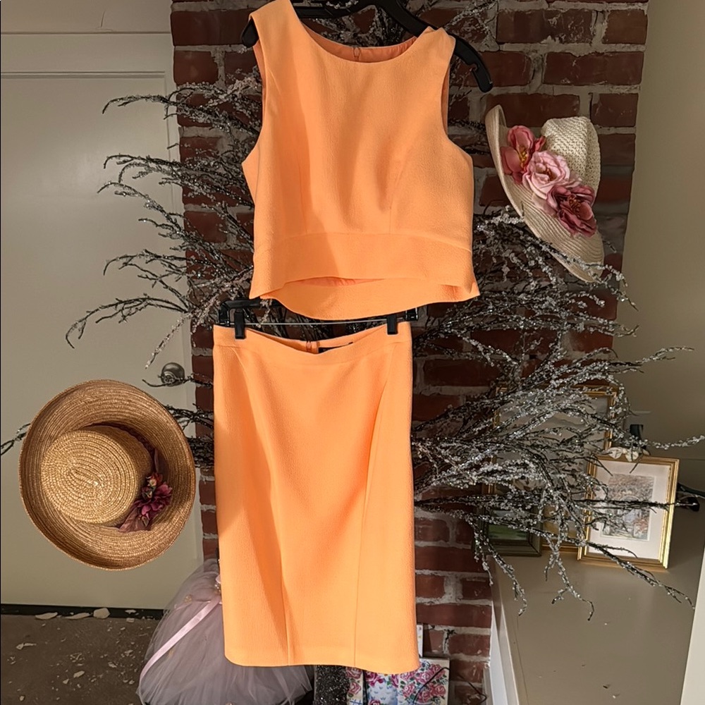 Black Halo Orange Crop Top and Midi Pencil Skirt Set